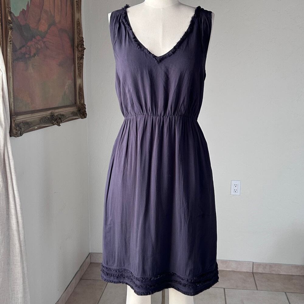 Anthro Classic Capsule Sleeveless Maeve V Neck Dress Fringe Midi Charcoal M